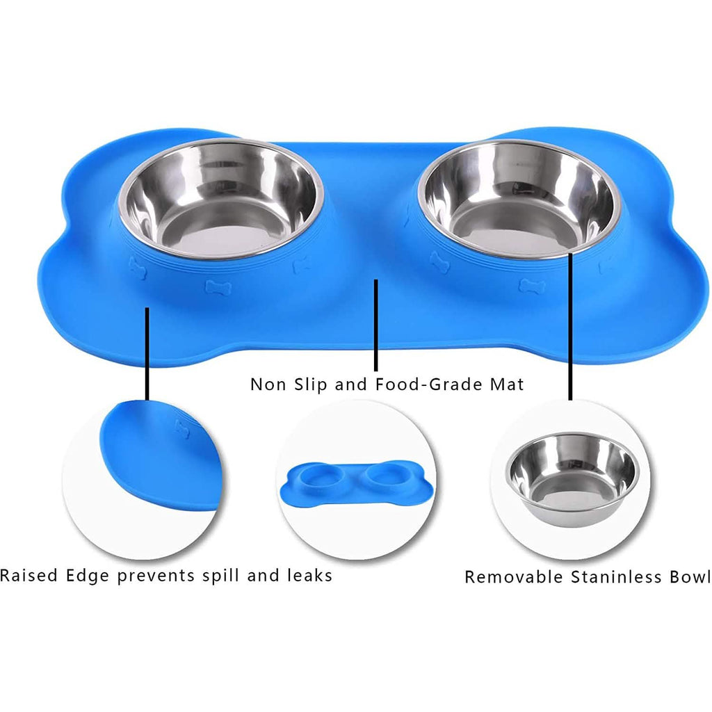Hubulk 2 Stainless Steel Dog Bowl with No Spill Non-Skid Silicone Mat