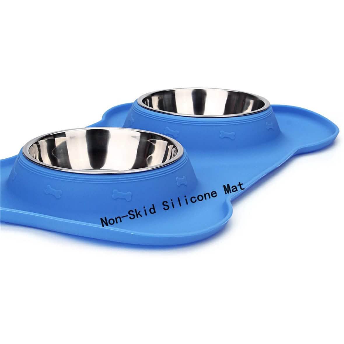 Hubulk 2 Stainless Steel Dog Bowl with No Spill Non-Skid Silicone Mat