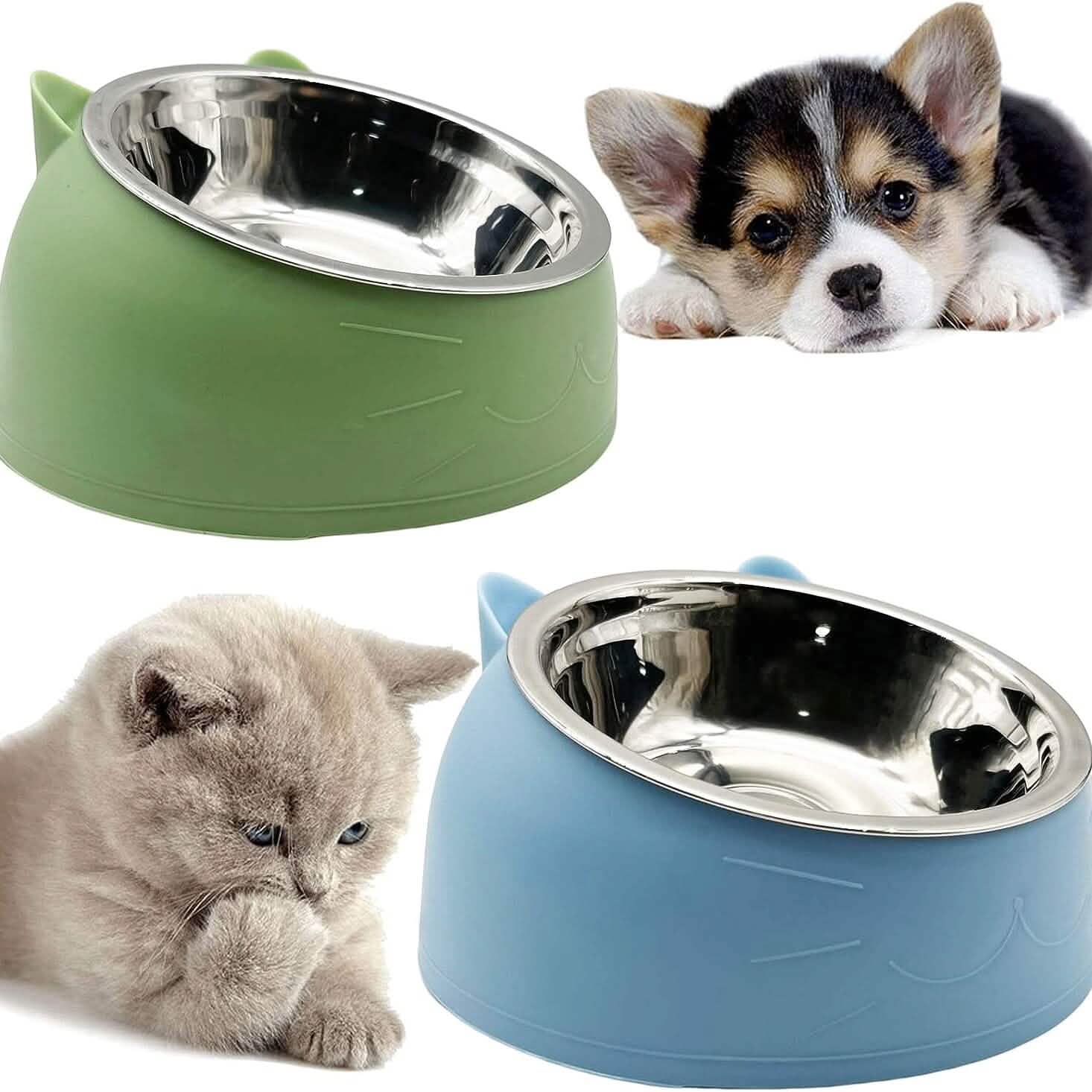 Premium Stainless Steel Cat & Dog Bowls - Non Slip Base for Food & Water
